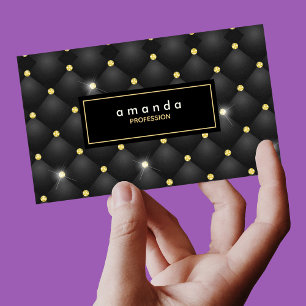 Elegant gold black sparkly glitter monogram business card