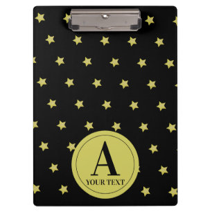Elegant Gold & Black Star Pattern Monogram Clipboard