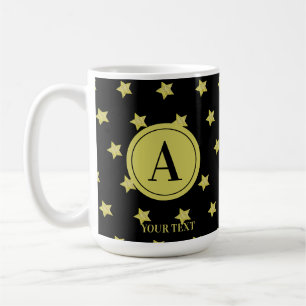 Elegant Gold & Black Star Pattern Monogram Coffee Mug
