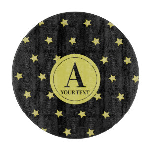 Elegant Gold & Black Star Pattern Monogram Cutting Board