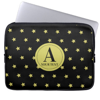 Elegant Gold & Black Star Pattern Monogram Laptop Sleeve