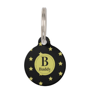 Elegant Gold & Black Star Pattern Monogram Pet Tag