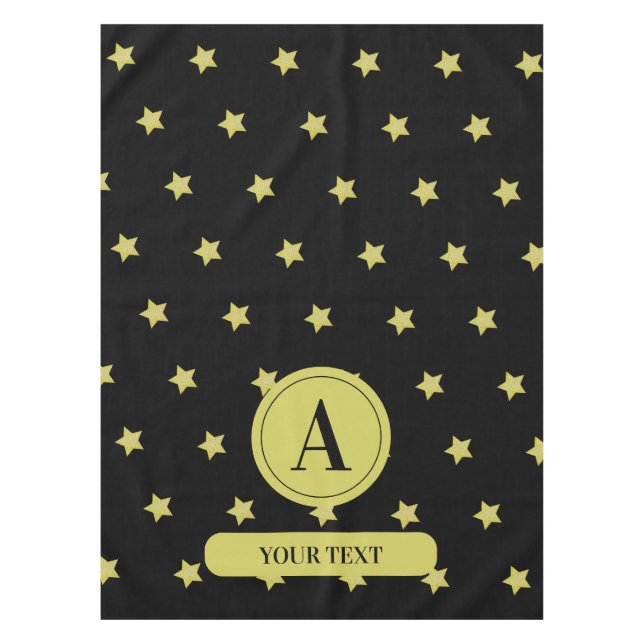 Elegant Gold & Black Star Pattern Monogram Tablecloth (Front)