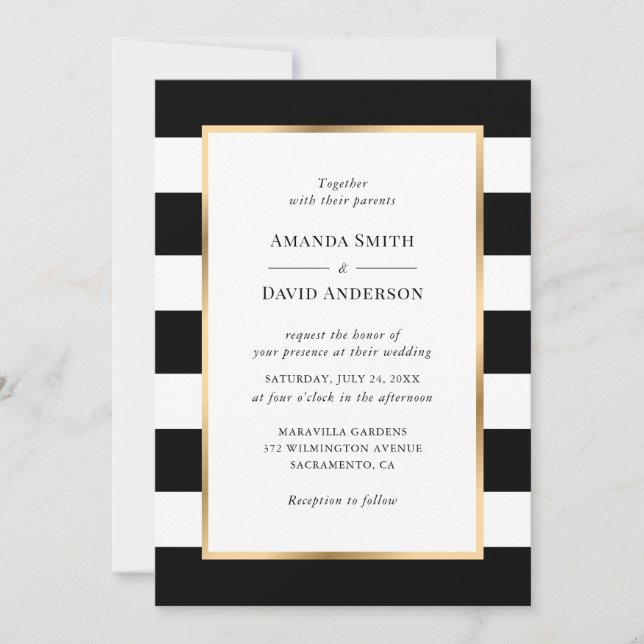 Elegant Gold Black Stripe Wedding Invitation (Front)