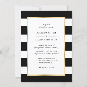 Elegant Gold Black Stripe Wedding Invitation
