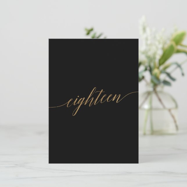 Elegant Gold & Black Table Number Eighteen (Standing Front)