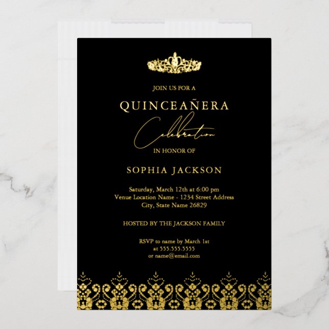 Elegant Gold Black Tiara Quinceanera  (Envelope)