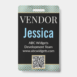 Elegant Gold Black Vendor Convention Name Badge ID Badge