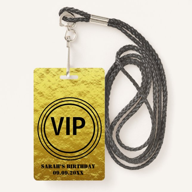 Elegant Gold Black VIP All Access Birthday   ID Badge (Front with Lanyard)