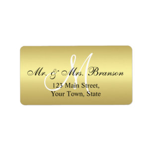 Elegant Gold Black Wedding Address Labels Monogram