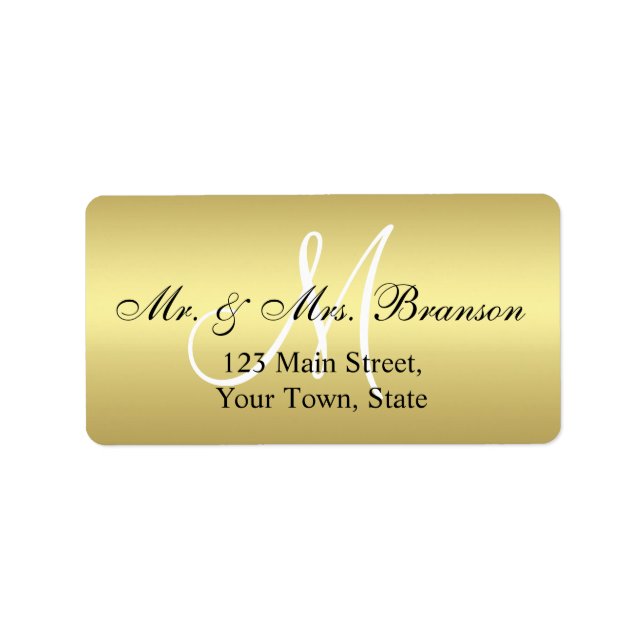 Elegant Gold Black Wedding Address Labels Monogram (Front)