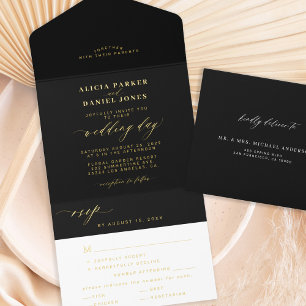 Elegant gold black wedding foil all in one invitation