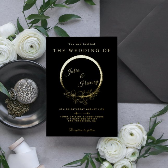 Elegant Gold Black Wedding Foil Invitation (Creator Uploaded)