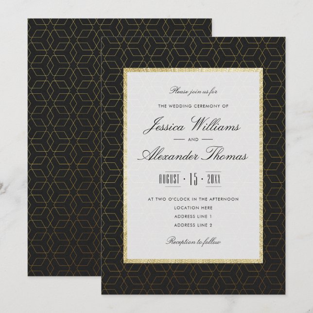 Elegant Gold & Black Wedding Invitation (Front/Back)