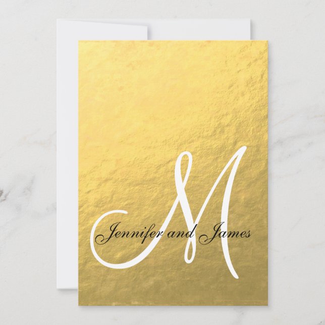 Elegant Gold Black Wedding Invitation Initial (Front)