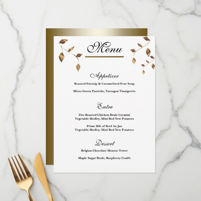 Elegant Gold, Black Wedding  Menu (Front/Back In Situ)