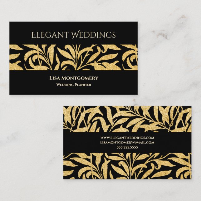 Elegant Gold Black Wedding Planner Business Card (Front/Back)