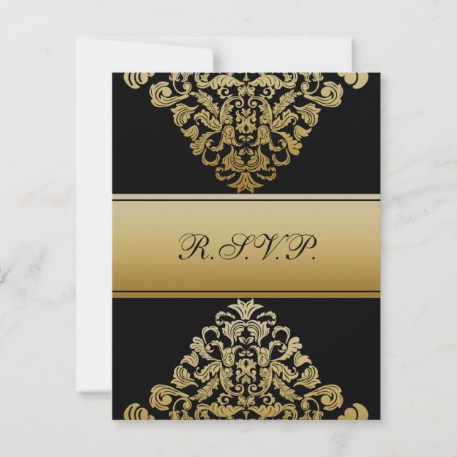 elegant gold black wedding RSVP Card (Front)
