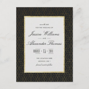 Elegant Gold & Black Wedding Save The Date Announcement Postcard