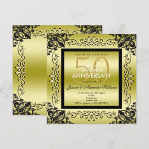 Elegant Gold & Black Women's 50th Wedding Invitation