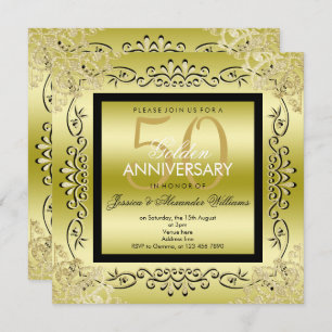 Elegant Gold & Black Women's 50th Wedding Invitation