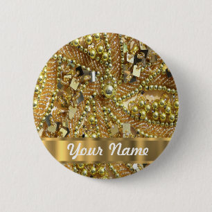Elegant gold bling 6 cm round badge