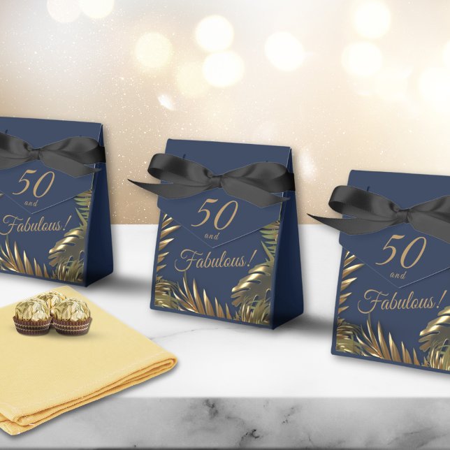 Elegant Gold Blue 50 Fabulous Birthday Large Gift  Favour Box (Creator Uploaded)