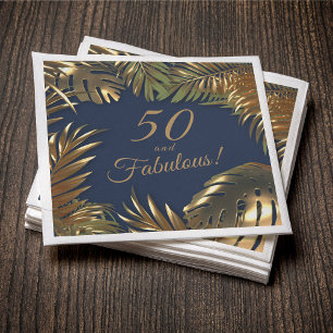 Elegant Gold Blue 50 Fabulous Birthday Napkin