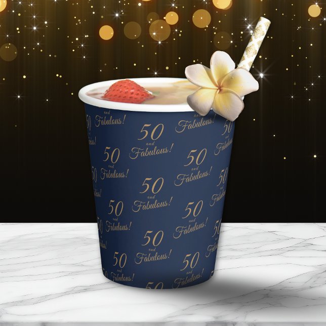 Elegant Gold Blue 50 Fabulous Birthday Paper Cups (Creator Uploaded)