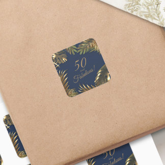 Elegant Gold Blue 50 Fabulous Birthday Square Sticker