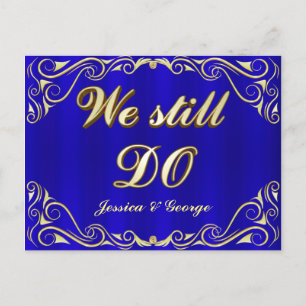 Elegant Gold Blue Anniversary Invitation Postcard