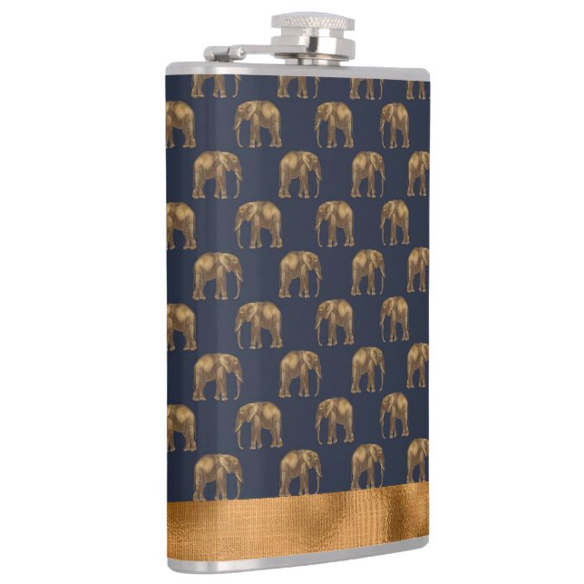 Elegant Gold Blue Elephant Chic Pretty Cool Hip Flask (Right)