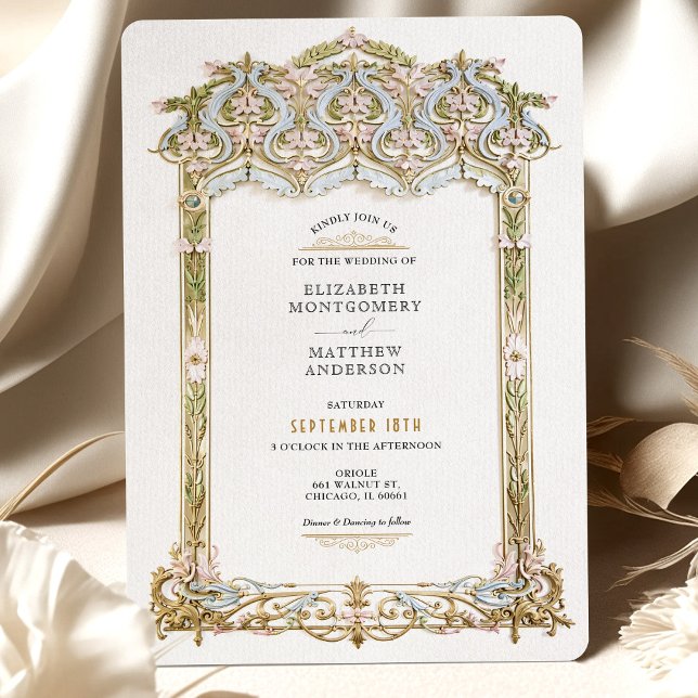 Elegant Gold & Blue Filigree Wedding Invitation (Creator Uploaded)