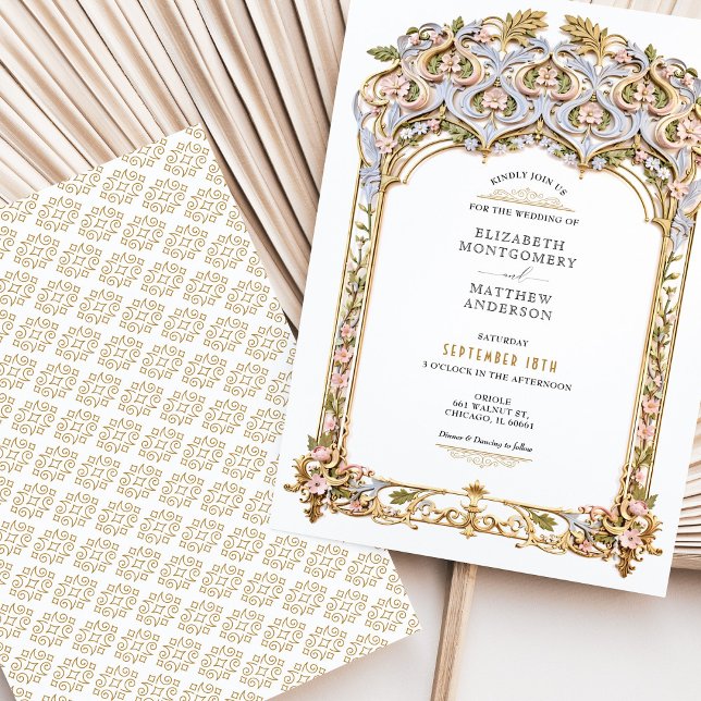 Elegant Gold & Blue Filigree Wedding Invitation (Creator Uploaded)