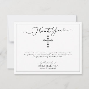Elegant Gold Blue Floral Cross Funeral Thanks Card