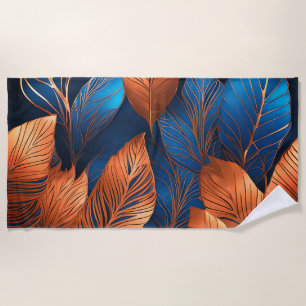 Elegant Gold Blue Foliage Nature Design Beach Towel