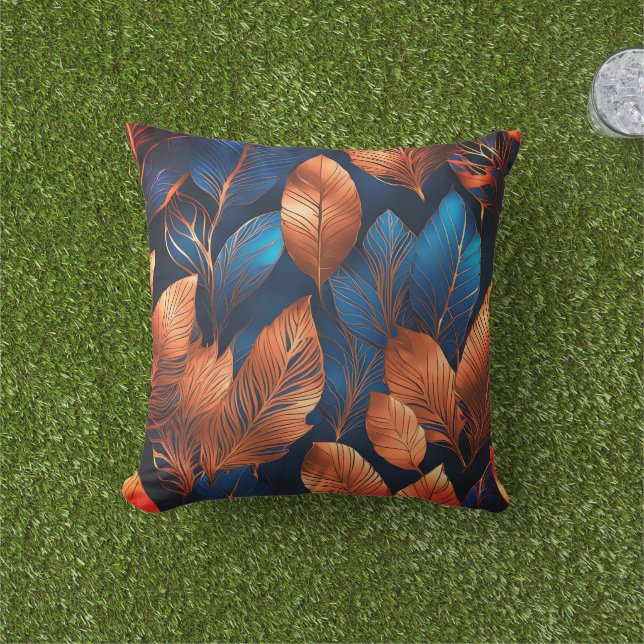 Elegant Gold Blue Foliage Nature Design  Cushion (Grass)
