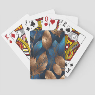 Elegant Gold Blue Foliage Nature Design  Playing Cards