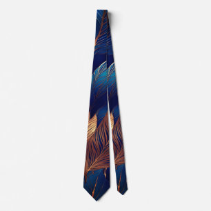 Elegant Gold Blue Foliage Nature Design Tie