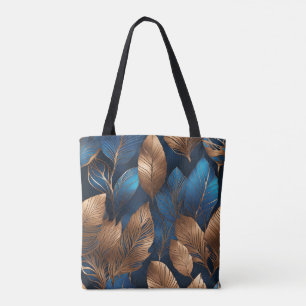 Elegant Gold Blue Foliage Nature Design Tote Bag