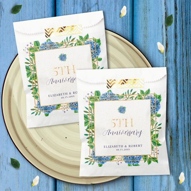 Elegant Gold Blue Hydrangea 5th Anniversary Party Favour Bags (Creator Uploaded)