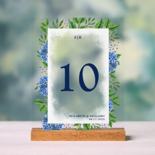 Elegant Gold Blue Hydrangeas Monogram Wedding  Acrylic Sign
