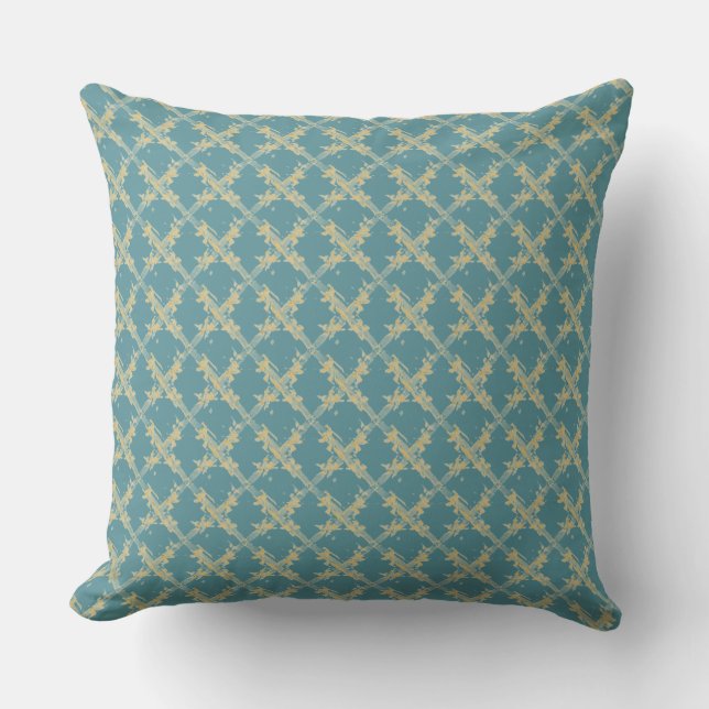 Elegant,Gold Blue Lattice Pattern Cushion (Front)