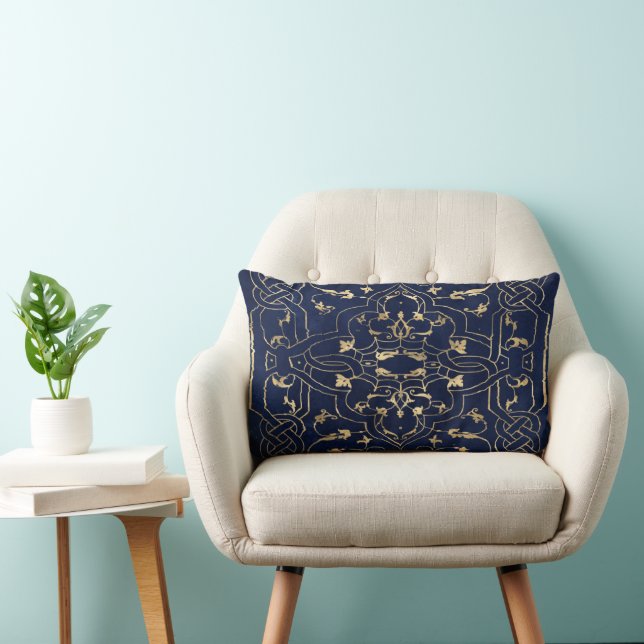 Elegant Gold Blue Lumbar Cushion (Chair)