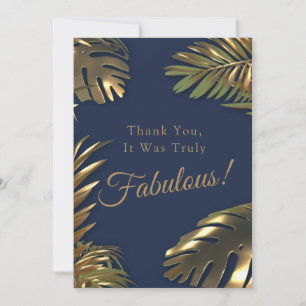 Elegant Gold Blue Photo 50 Fabulous Birthday Thank You Card