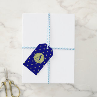 Elegant Gold & Blue Star Pattern Monogram Gift Tags
