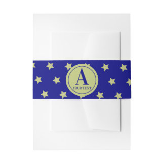 Elegant Gold & Blue Star Pattern Monogram Invitation Belly Band