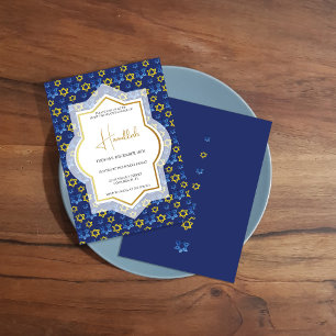 Elegant Gold Blue Stars Of David Watercolor Invitation