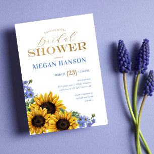 Elegant Gold Blue Sunflower Bridal Shower Invitation