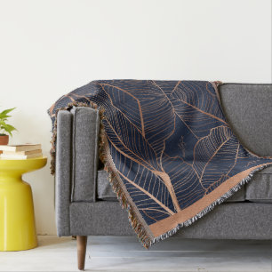 Elegant Gold Blue Tropical Plant Anastasia Throw Blanket